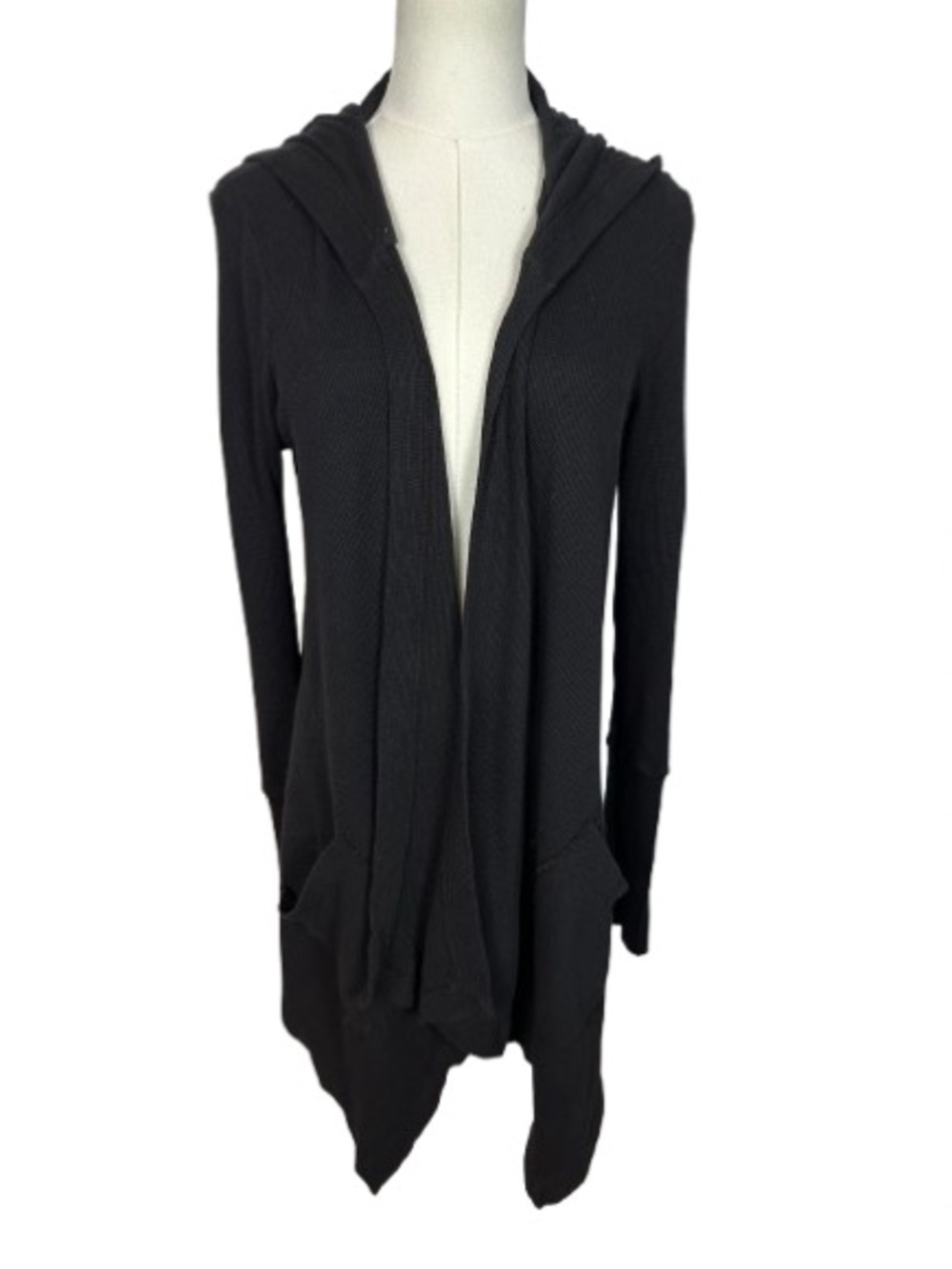 Splendid Black Hooded Open-Front Long Cardigan